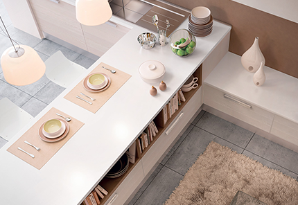 overview of modern white minimalist kitchen